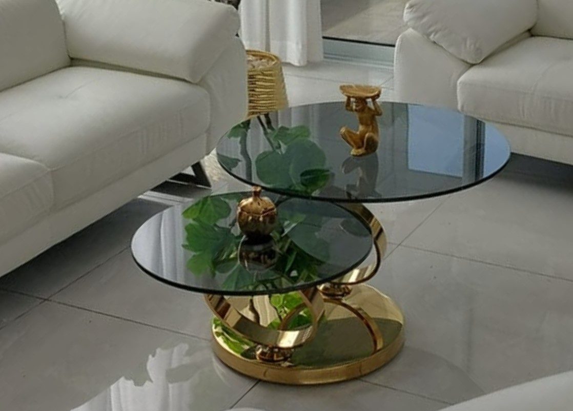 שולחן סלון 8857 בסיס טיטניום גולד  + זכוכית שקופה