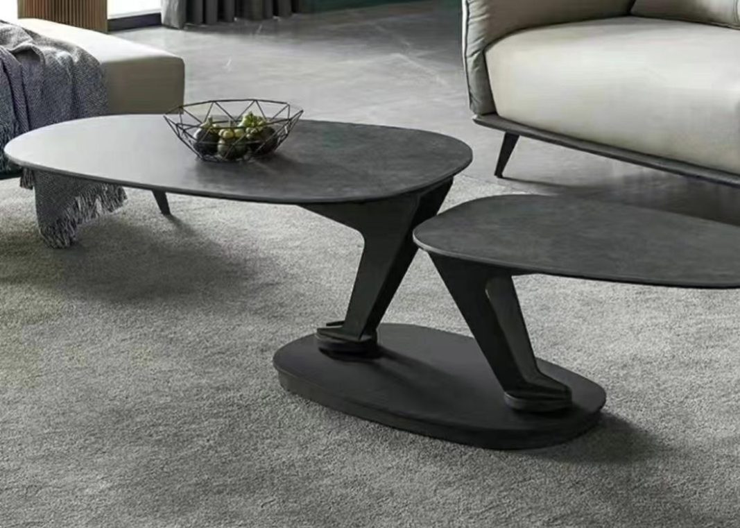 שולחן סלון 918 גוף שחור אבן שחורה / לבנה (האבן השחורה עם גידים אדומים תמונה מצורפת)